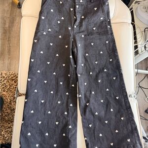 Black Wide Leg Pants with White Heart Pattern